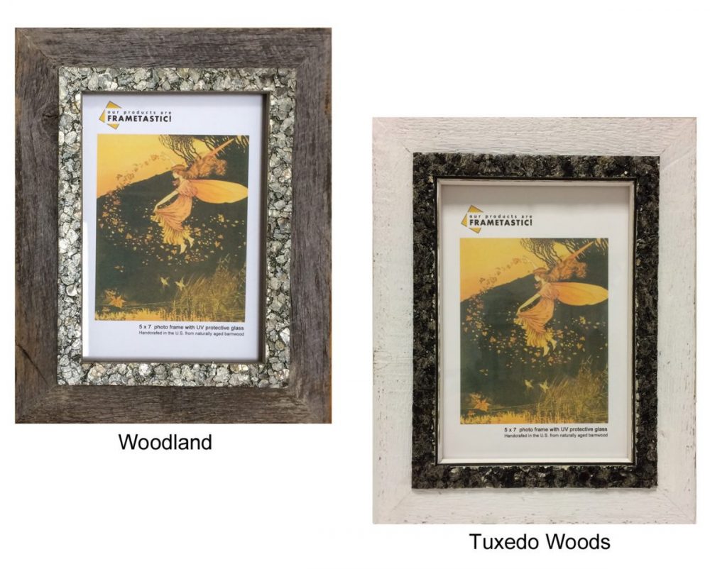 Barnwood photo frames with a rock border
