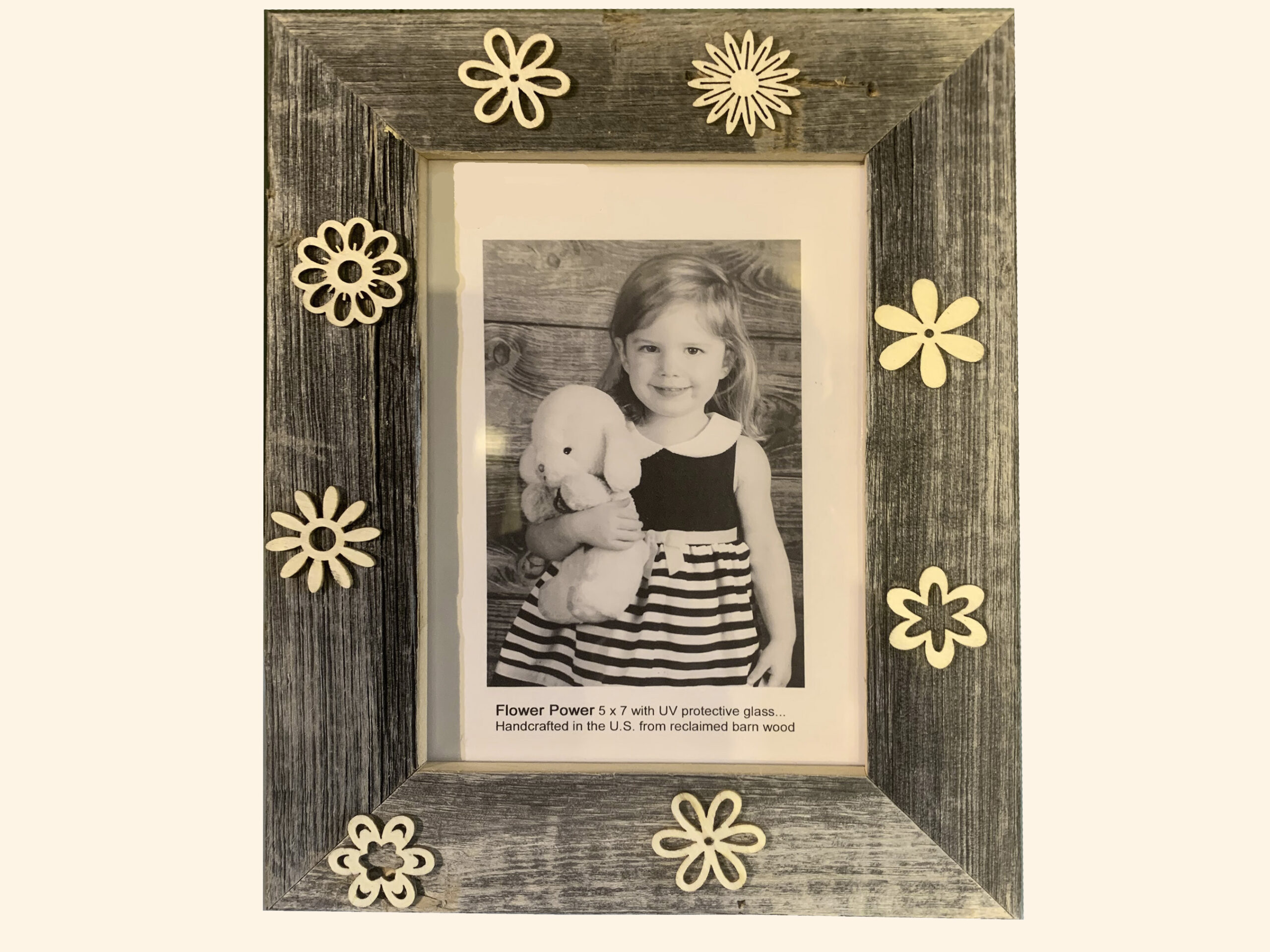 Barn Wood Photo Frame with Laser Cut Flowers